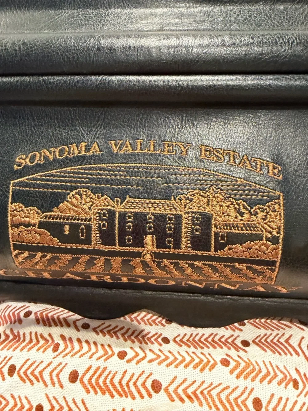 Sonoma Valley Estate Black Leather Decorative Box with Gold Print